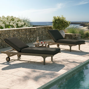 Modway Furniture Saratoga Solid Teak Outdoor Chaise Set with Slatted Side Table for Patio Poolside Weathered Gray Flint EEI-7269-WGR-FLI