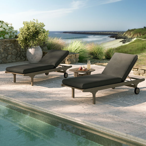 Modway Furniture Saratoga Solid Teak Outdoor Chaise Set with Slatted Side Table for Patio Poolside Weathered Gray Flint EEI-7269-WGR-FLI