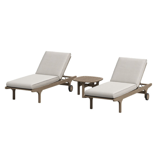 Modway Furniture Saratoga Solid Teak Outdoor Chaise Set with Slatted Side Table for Patio Poolside Weathered Gray Pebble EEI-7269-WGR-PEB