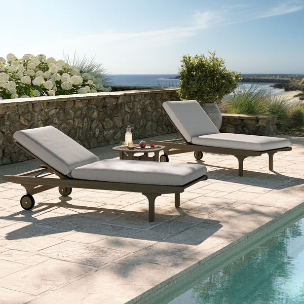 Modway Furniture Saratoga Solid Teak Outdoor Chaise Set with Slatted Side Table for Patio Poolside Weathered Gray Pebble EEI-7269-WGR-PEB