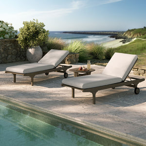 Modway Furniture Saratoga Solid Teak Outdoor Chaise Set with Slatted Side Table for Patio Poolside Weathered Gray Pebble EEI-7269-WGR-PEB