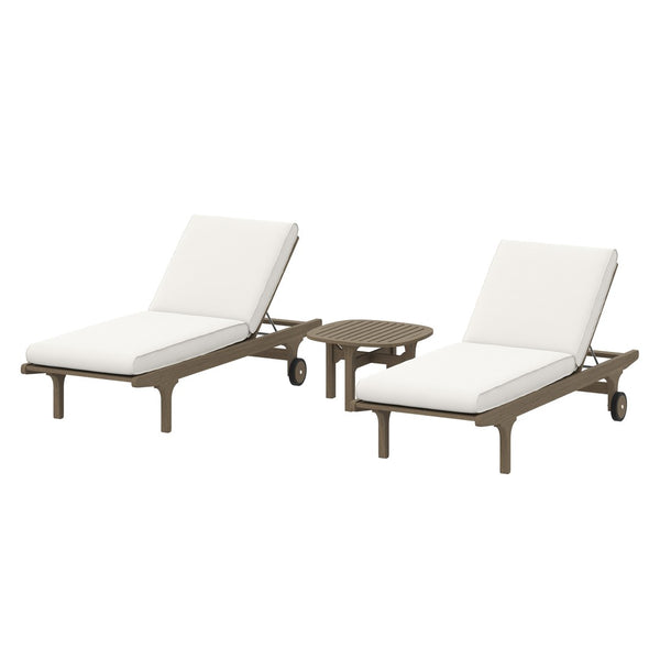 Modway Furniture Saratoga Outdoor Teak Wood 3-Piece Chaise Lounge Set - Ergonomic, Adjustable & Stylish for Patios EEI-7269-WGR-WHI