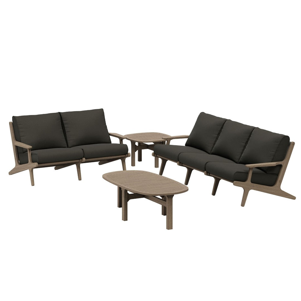 Modway Furniture Saratoga Solid Teak Outdoor Lounge Set with Weather Resistant Cushions for Patio Living Weathered Gray Flint EEI-7270-WGR-FLI