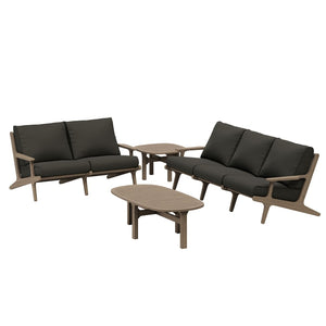 Modway Furniture Saratoga Solid Teak Outdoor Lounge Set with Weather Resistant Cushions for Patio Living Weathered Gray Flint EEI-7270-WGR-FLI