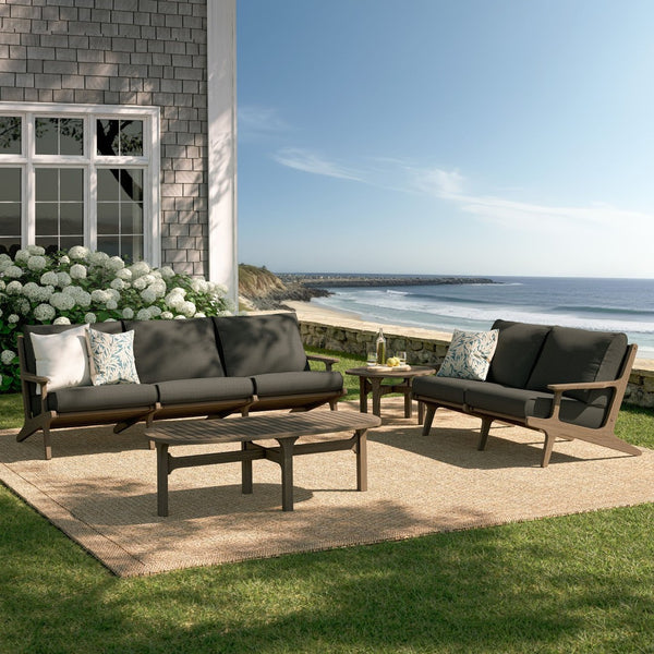 Modway Furniture Saratoga Solid Teak Outdoor Lounge Set with Weather Resistant Cushions for Patio Living Weathered Gray Flint EEI-7270-WGR-FLI