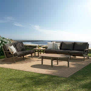 Modway Furniture Saratoga Solid Teak Outdoor Lounge Set with Weather Resistant Cushions for Patio Living Weathered Gray Flint EEI-7270-WGR-FLI