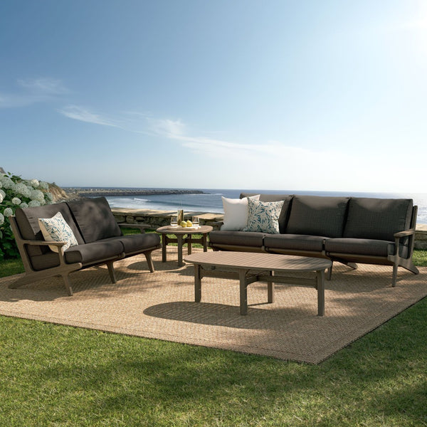 Modway Furniture Saratoga Solid Teak Outdoor Lounge Set with Weather Resistant Cushions for Patio Living Weathered Gray Flint EEI-7270-WGR-FLI