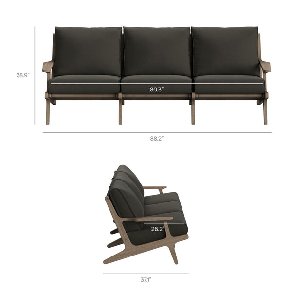 Modway Furniture Saratoga Solid Teak Outdoor Lounge Set with Weather Resistant Cushions for Patio Living Weathered Gray Flint EEI-7270-WGR-FLI