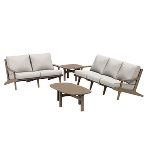 Modway Furniture Saratoga Solid Teak Outdoor Lounge Set with Weather Resistant Cushions for Patio Living Weathered Gray Pebble EEI-7270-WGR-PEB