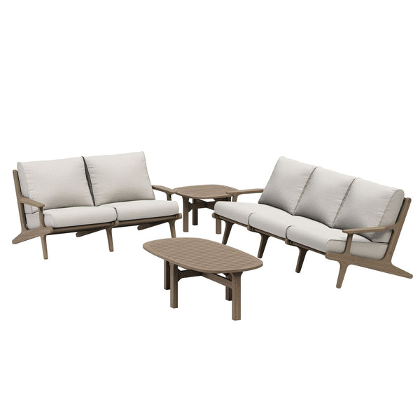 Modway Furniture Saratoga Solid Teak Outdoor Lounge Set with Weather Resistant Cushions for Patio Living Weathered Gray Pebble EEI-7270-WGR-PEB