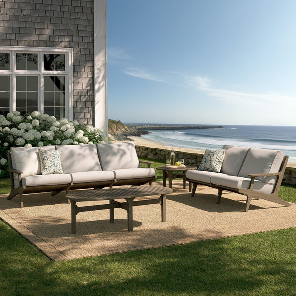 Modway Furniture Saratoga Solid Teak Outdoor Lounge Set with Weather Resistant Cushions for Patio Living Weathered Gray Pebble EEI-7270-WGR-PEB