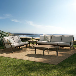 Modway Furniture Saratoga Solid Teak Outdoor Lounge Set with Weather Resistant Cushions for Patio Living Weathered Gray Pebble EEI-7270-WGR-PEB