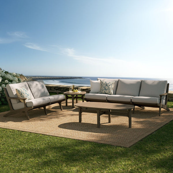 Modway Furniture Saratoga Solid Teak Outdoor Lounge Set with Weather Resistant Cushions for Patio Living Weathered Gray Pebble EEI-7270-WGR-PEB