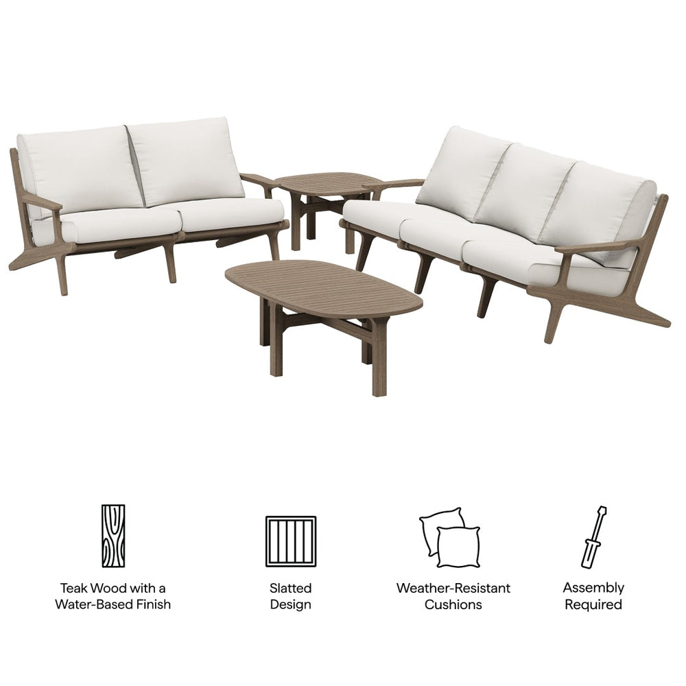 Modway Furniture Saratoga 4-Piece Teak Outdoor Patio Furniture Set - Stylish, Weather-Resistant Comfort for Your Space EEI-7270-WGR-WHI