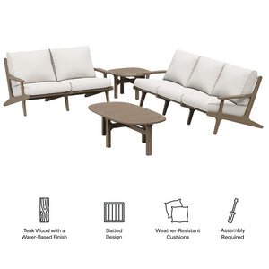Modway Furniture Saratoga 4-Piece Teak Outdoor Patio Furniture Set - Stylish, Weather-Resistant Comfort for Your Space EEI-7270-WGR-WHI