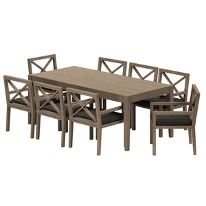 Modway Furniture Northlake Solid Teak Outdoor Dining Set Seats Eight with Cross-back Armchairs Weathered Gray Flint EEI-7271-WGR-FLI