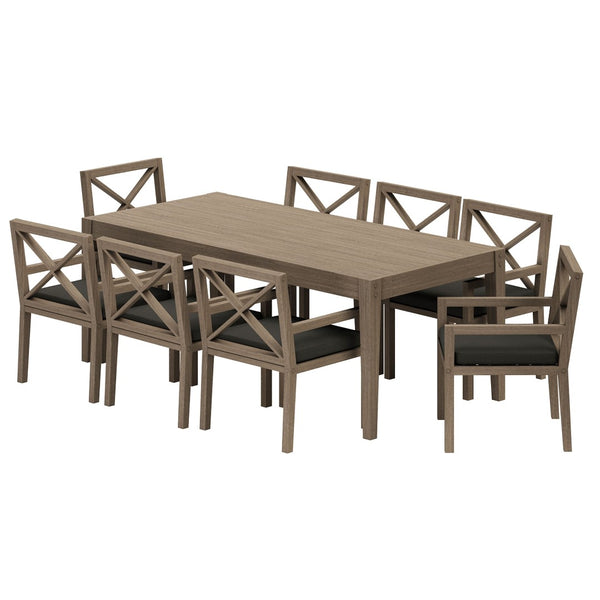 Modway Furniture Northlake Solid Teak Outdoor Dining Set Seats Eight with Cross-back Armchairs Weathered Gray Flint EEI-7271-WGR-FLI