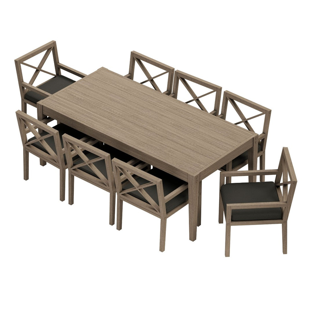 Modway Furniture Northlake Solid Teak Outdoor Dining Set Seats Eight with Cross-back Armchairs Weathered Gray Flint EEI-7271-WGR-FLI