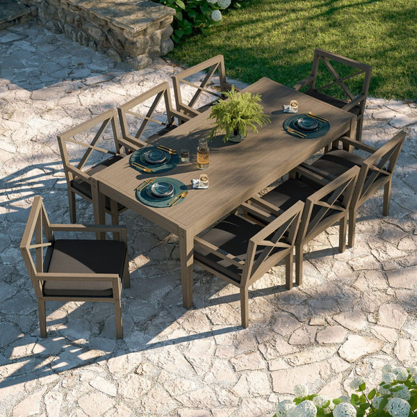 Modway Furniture Northlake Solid Teak Outdoor Dining Set Seats Eight with Cross-back Armchairs Weathered Gray Flint EEI-7271-WGR-FLI
