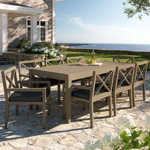 Modway Furniture Northlake Solid Teak Outdoor Dining Set Seats Eight with Cross-back Armchairs Weathered Gray Flint EEI-7271-WGR-FLI