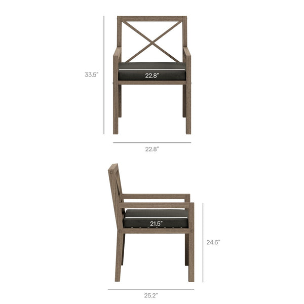 Modway Furniture Northlake Solid Teak Outdoor Dining Set Seats Eight with Cross-back Armchairs Weathered Gray Flint EEI-7271-WGR-FLI