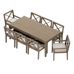 Modway Furniture Northlake Solid Teak Outdoor Dining Set Seats Eight with Cross-back Armchairs Weathered Gray Pebble EEI-7271-WGR-PEB