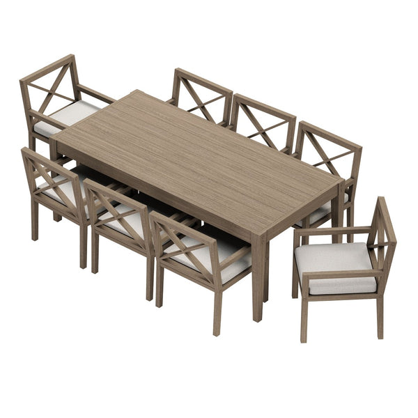 Modway Furniture Northlake Solid Teak Outdoor Dining Set Seats Eight with Cross-back Armchairs Weathered Gray Pebble EEI-7271-WGR-PEB