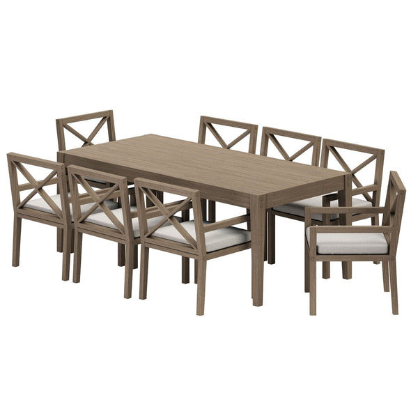 Modway Furniture Northlake Solid Teak Outdoor Dining Set Seats Eight with Cross-back Armchairs Weathered Gray Pebble EEI-7271-WGR-PEB