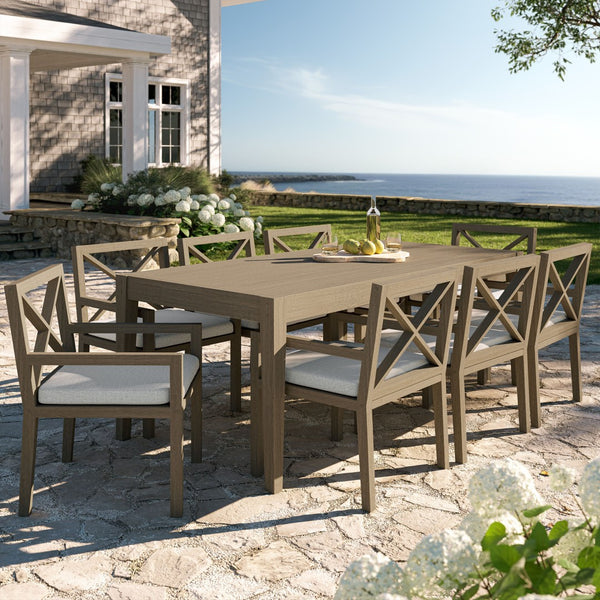 Modway Furniture Northlake Solid Teak Outdoor Dining Set Seats Eight with Cross-back Armchairs Weathered Gray Pebble EEI-7271-WGR-PEB