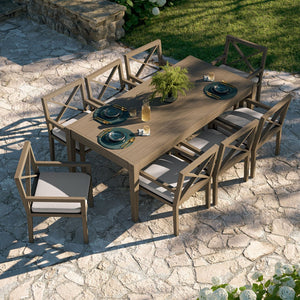 Modway Furniture Northlake Solid Teak Outdoor Dining Set Seats Eight with Cross-back Armchairs Weathered Gray Pebble EEI-7271-WGR-PEB