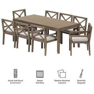 Modway Furniture Northlake Solid Teak Outdoor Dining Set Seats Eight with Cross-back Armchairs Weathered Gray Pebble EEI-7271-WGR-PEB