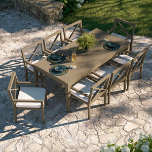 Modway Furniture Northlake 9-Piece Teak Wood Outdoor Dining Set with Cushions - Stylish, Durable & Weather-Resistant EEI-7271-WGR-WHI