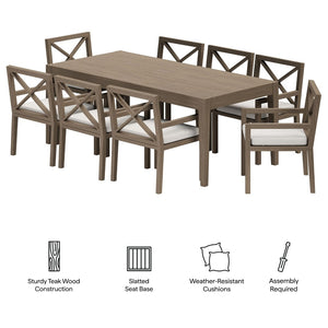 Modway Furniture Northlake 9-Piece Teak Wood Outdoor Dining Set with Cushions - Stylish, Durable & Weather-Resistant EEI-7271-WGR-WHI