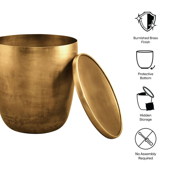 Modway Furniture Viora Burnished Brass Metal Side Table - Stylish Storage Solution for Living Room & Bedroom Decor EEI-7272-BBR