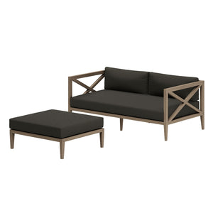 Modway Furniture Northlake Solid Teak Outdoor Loveseat Ottoman Set with All Weather Cushions Weathered Gray Flint EEI-7273-WGR-FLI