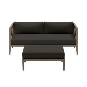 Modway Furniture Northlake Solid Teak Outdoor Loveseat Ottoman Set with All Weather Cushions Weathered Gray Flint EEI-7273-WGR-FLI