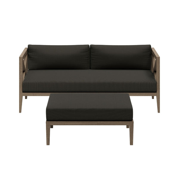 Modway Furniture Northlake Solid Teak Outdoor Loveseat Ottoman Set with All Weather Cushions Weathered Gray Flint EEI-7273-WGR-FLI
