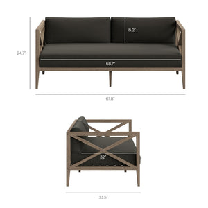 Modway Furniture Northlake Solid Teak Outdoor Loveseat Ottoman Set with All Weather Cushions Weathered Gray Flint EEI-7273-WGR-FLI