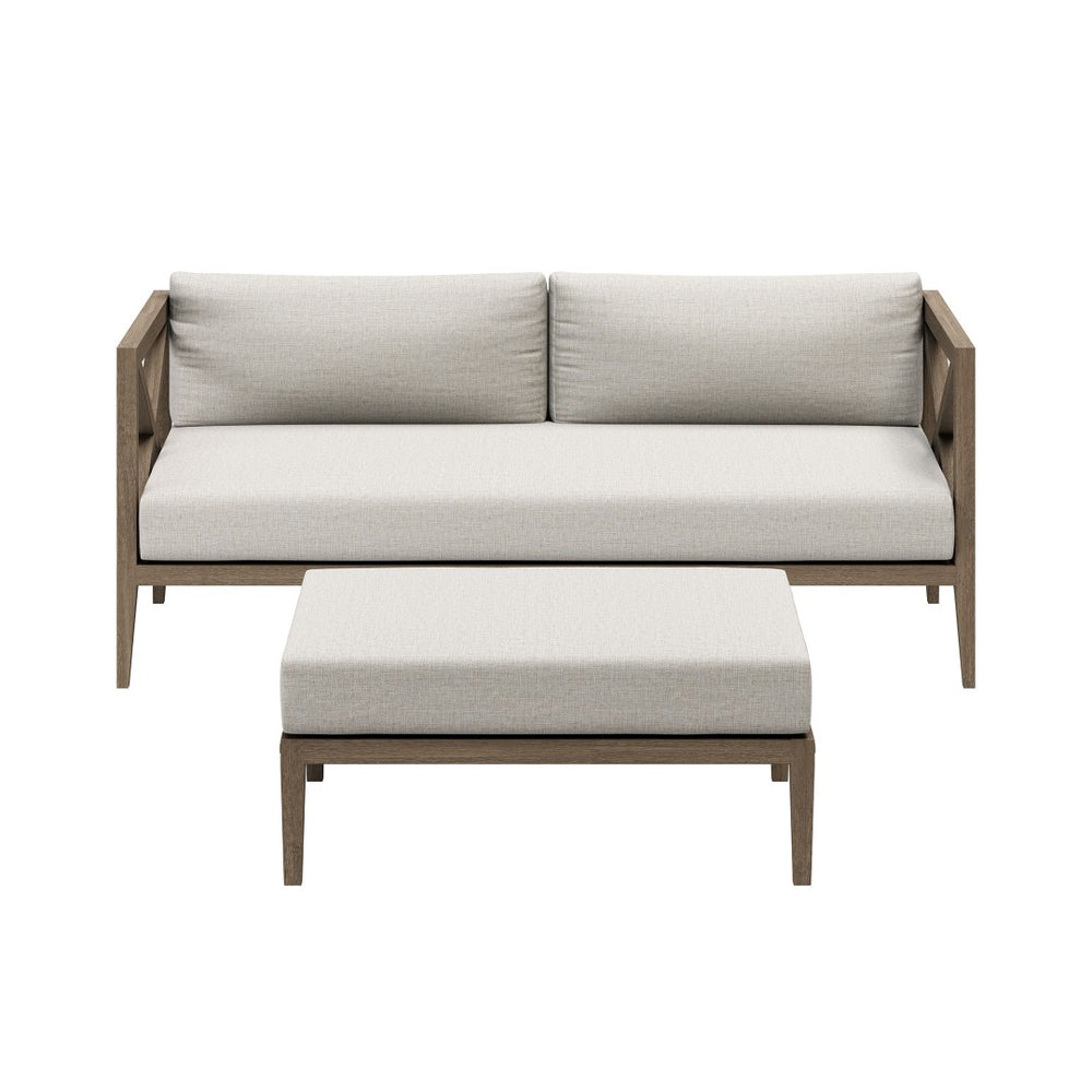 Modway Furniture Northlake Solid Teak Outdoor Loveseat Ottoman Set with All Weather Cushions Weathered Gray Pebble EEI-7273-WGR-PEB