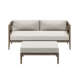Modway Furniture Northlake Solid Teak Outdoor Loveseat Ottoman Set with All Weather Cushions Weathered Gray Pebble EEI-7273-WGR-PEB
