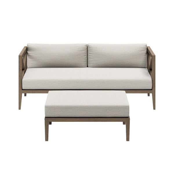 Modway Furniture Northlake Solid Teak Outdoor Loveseat Ottoman Set with All Weather Cushions Weathered Gray Pebble EEI-7273-WGR-PEB