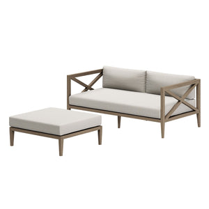 Modway Furniture Northlake Solid Teak Outdoor Loveseat Ottoman Set with All Weather Cushions Weathered Gray Pebble EEI-7273-WGR-PEB