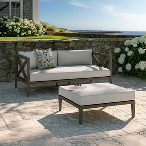 Modway Furniture Northlake Solid Teak Outdoor Loveseat Ottoman Set with All Weather Cushions Weathered Gray Pebble EEI-7273-WGR-PEB