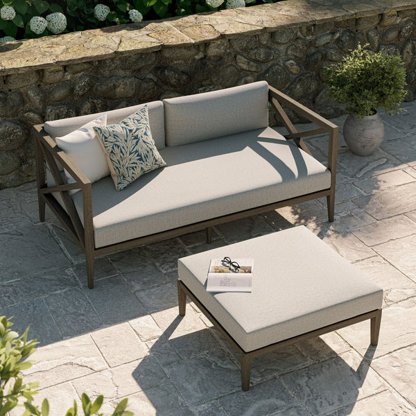Modway Furniture Northlake Solid Teak Outdoor Loveseat Ottoman Set with All Weather Cushions Weathered Gray Pebble EEI-7273-WGR-PEB
