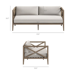 Modway Furniture Northlake Solid Teak Outdoor Loveseat Ottoman Set with All Weather Cushions Weathered Gray Pebble EEI-7273-WGR-PEB