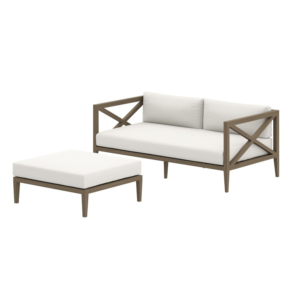 Modway Furniture Northlake Outdoor Teak Loveseat & Ottoman Set - Durable, Stylish Comfort for Patios & Balconies EEI-7273-WGR-WHI