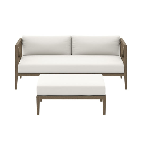 Modway Furniture Northlake Outdoor Teak Loveseat & Ottoman Set - Durable, Stylish Comfort for Patios & Balconies EEI-7273-WGR-WHI