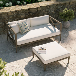 Modway Furniture Northlake Outdoor Teak Loveseat & Ottoman Set - Durable, Stylish Comfort for Patios & Balconies EEI-7273-WGR-WHI