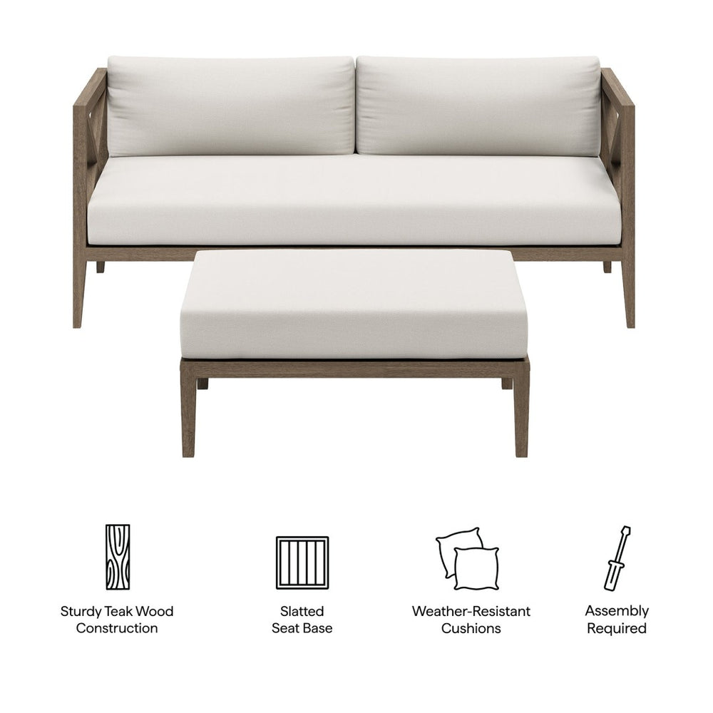 Modway Furniture Northlake Outdoor Teak Loveseat & Ottoman Set - Durable, Stylish Comfort for Patios & Balconies EEI-7273-WGR-WHI