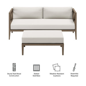 Modway Furniture Northlake Outdoor Teak Loveseat & Ottoman Set - Durable, Stylish Comfort for Patios & Balconies EEI-7273-WGR-WHI
